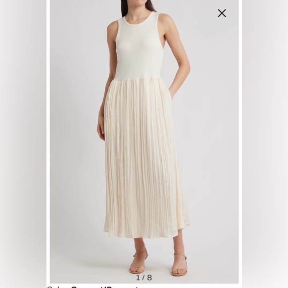Dkny Dresses & Skirts - Dkny Cream Pleated Sleeveless Midi Dress